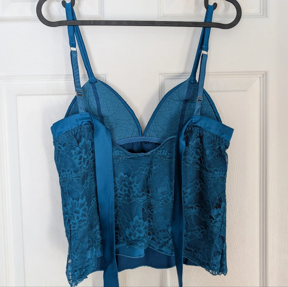 Blush Teal Satin And Lace Comisole Party Top - Picture 4 of 7